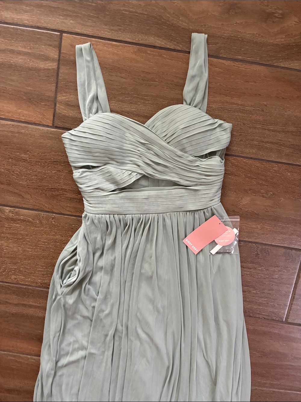 Birdy Grey Sage Green Pleated Cross-Front Maxi Dress